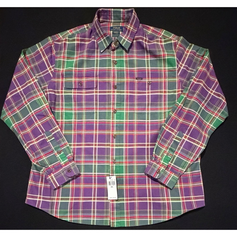 Polo Ralph Lauren Classic Fit Plaid Button Down, Purple Green‎ Red Mens XXL NWT